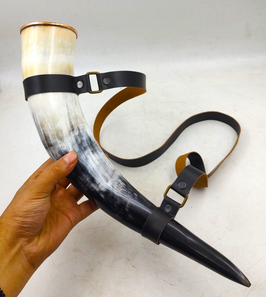 Viking Drinking African Drinking Horn With Leather Holder With Best Finish