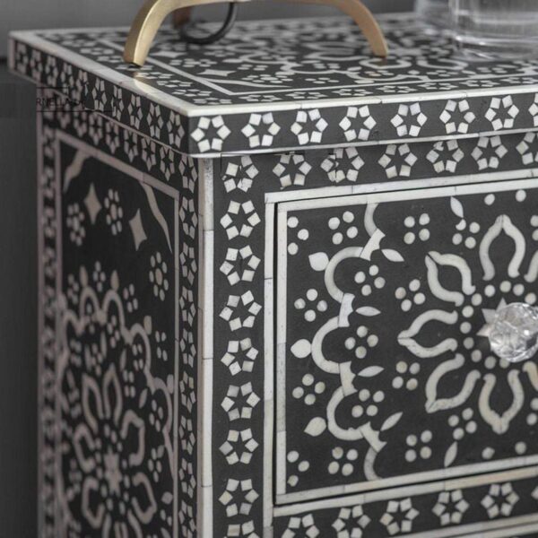 Bone Inlay Night Stand, BedSide Table in Black
