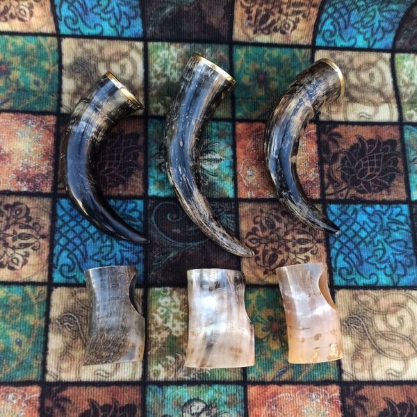 Viking Drinking Horn In Natural Black Color with Brass Work and Horn Stand