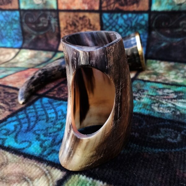 Viking Drinking Horn In Natural Black Color with Brass Work and Horn Stand