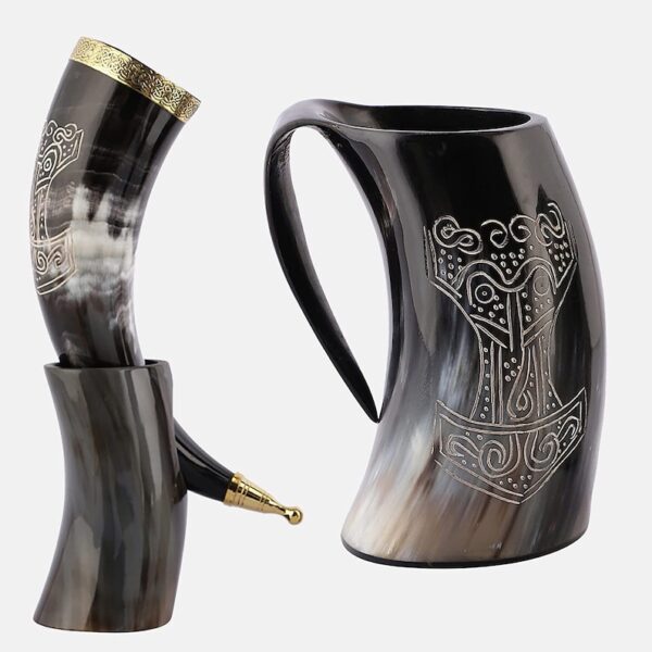 Viking Drinking Natura Buffalo Horn Mug in Carved Design with Best Quality
