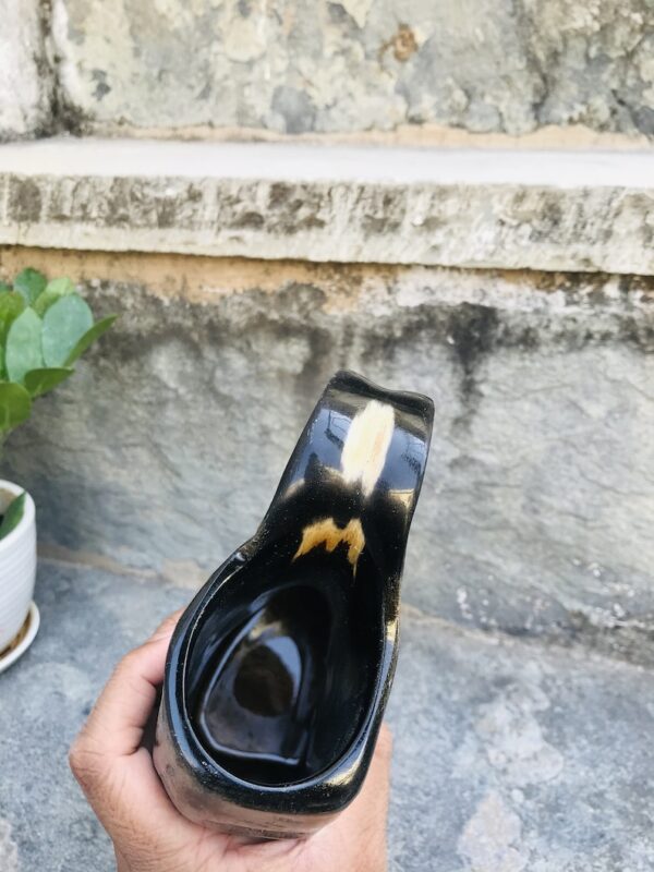 Natural Black Buffalo Drinking Horn with Wooden Base in High Quality