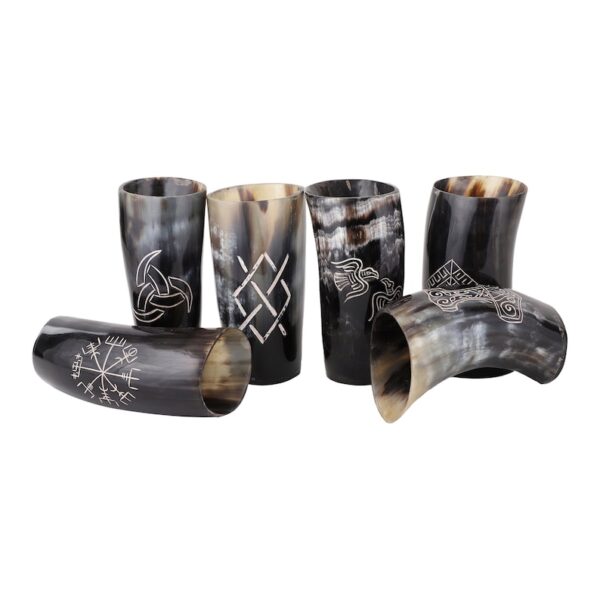 Natural Black Carved Drinking Horn Glass in Large Size with Resin Base