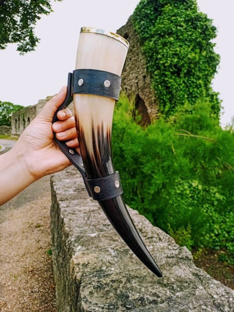 Natural Buffalo Drinking Horn With Leather Holder In High Quality - Image 7