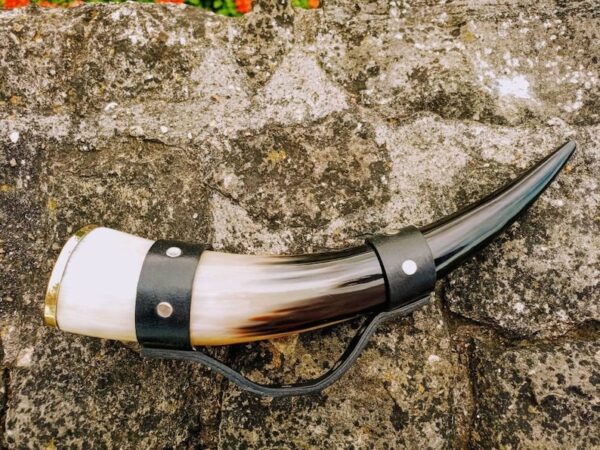 Natural Buffalo Drinking Horn With Leather Holder In High Quality