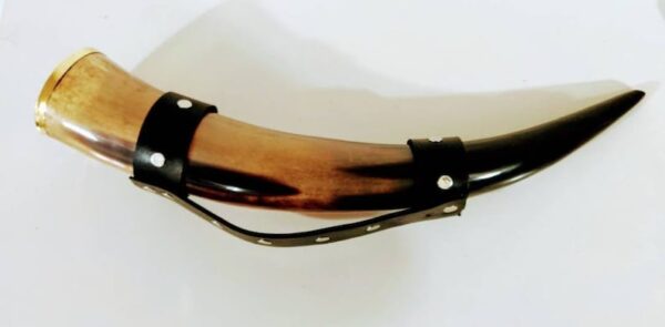 Natural Buffalo Drinking Horn With Leather Holder In High Quality