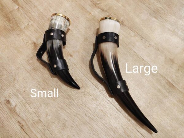 Natural Buffalo Drinking Horn With Leather Holder In High Quality